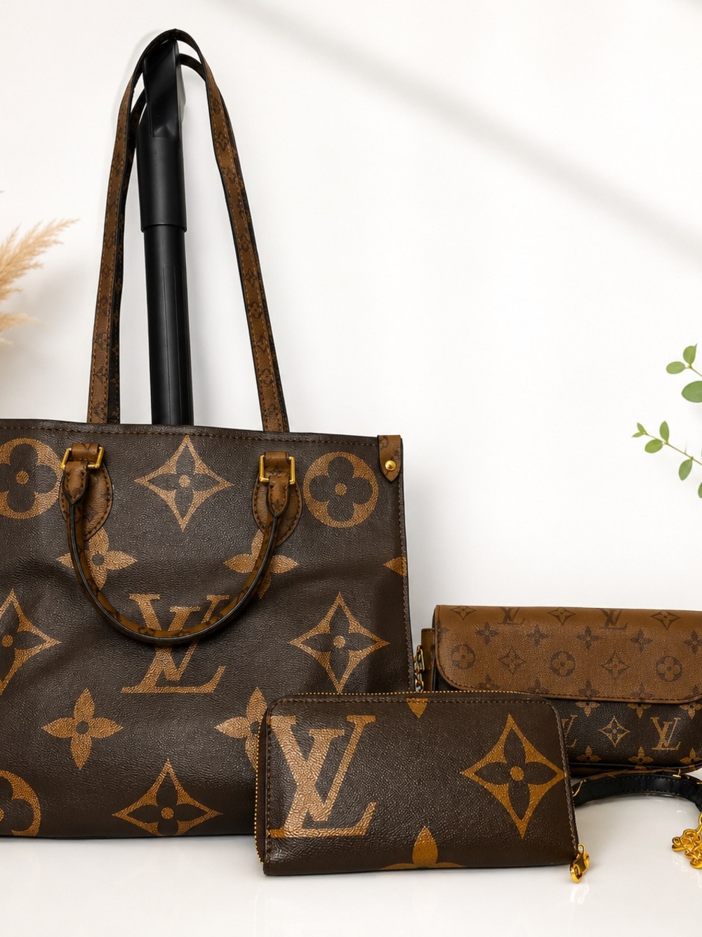 Louis Vuitton Brown Monogram Canvas Tote with Matching Wallets